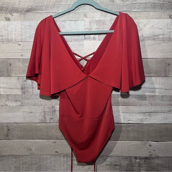 Lulus Rust Orange Lace Up Cape Backless Bodysuit - Picture 10 of 11